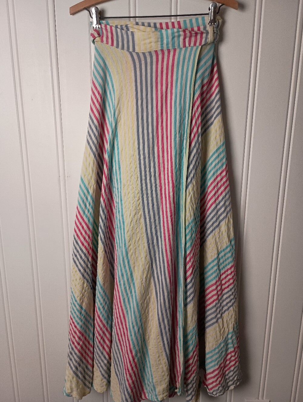 Fun!- Wrap Maxi Skirt Striped- Yellow, Pink, Teal, Gray- Size S